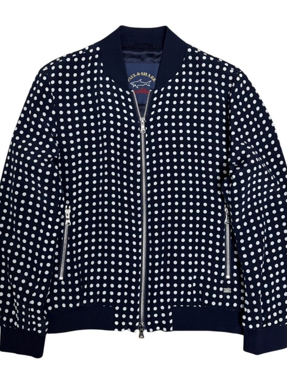 $1,400 PAUL & SHARK 100% SILK Bomber Jacket LUXURY Polka Dot Coat Women Medium